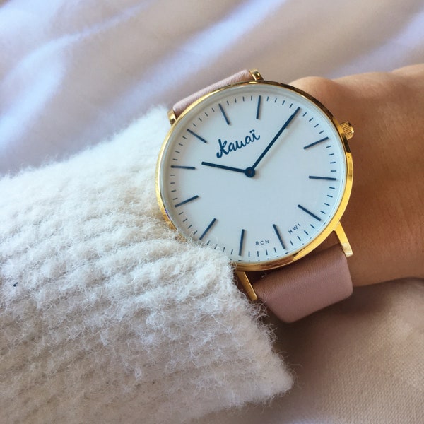 Montre femme minimaliste avec cadran blanc et bracelet rose | Montres fille couleur pastel avec bracelet interchangeable