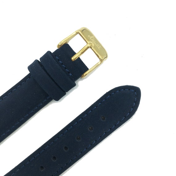 Cinturino Orologio In Pelle 18 Mm - Blu E Marrone Bicolore Con Fibbia Oro