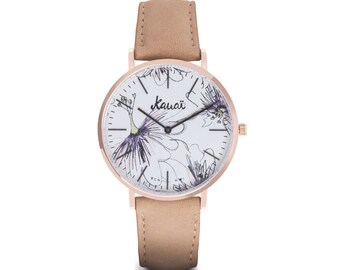 Women Watch Purple and Rose Gold Case. Light Brown Leather  display picture 1