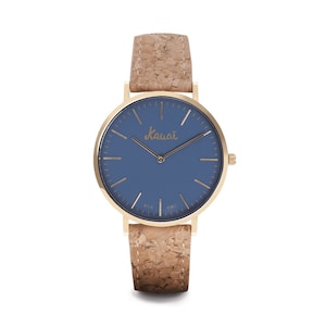 Blue minimalist unisex watch and cork strap | 38mm | fine box | vegan recycled cork strap | Watch for him | Watch for her