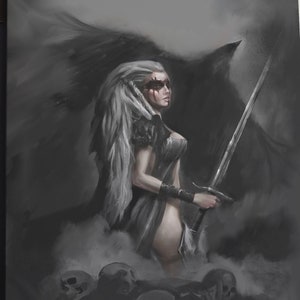 Gothic Canvas Wall Art Viking Queen | Woman Viking Painting | Viking Fantasy Art | Viking Queen with a Crow by Lord Gibson