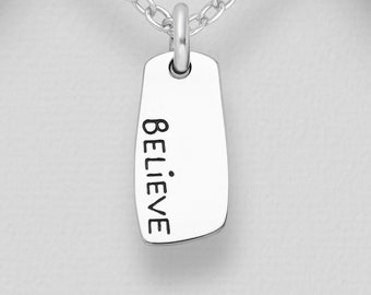 Believe Minimalist Jewelry, Inspirational Necklace, Birthday Gift, Faith Necklace, Sterling Silver Jewellery