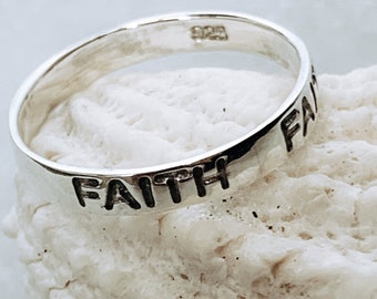 Sterling Silver Faith Band, Christian faith/cross ring | 925 sterling silver | Bible-themed silver faith band | Christian gift
