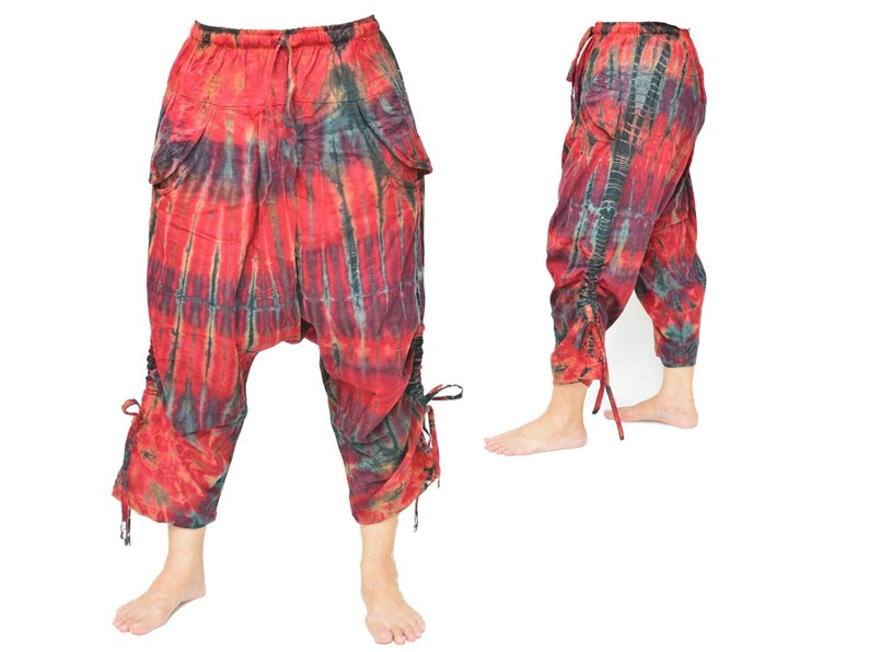 Tie Dye Harem Pants Goa Pants for men and women 4/5 length Handmade & Unique image 1