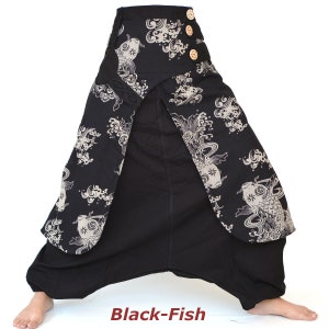 Harem pants men women Wide Leg Pants Boho Hippie Pants Aladdin Pants 9 colors Black-Fish