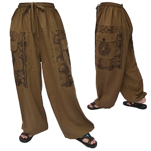 Yoga Harem Pants Women Men Baggy Pants 2 big pockets Brown