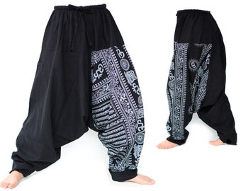 Boho Hippie Harem pants for men and women in 3 colors, printed handmade from 100% cotton