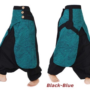 Harem pants men women Wide Leg Pants Boho Hippie Pants Aladdin Pants 9 colors Black-Blue