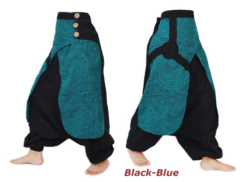 Harem pants men women Wide Leg Pants Boho Hippie Pants Aladdin Pants 9 colors Black-Blue