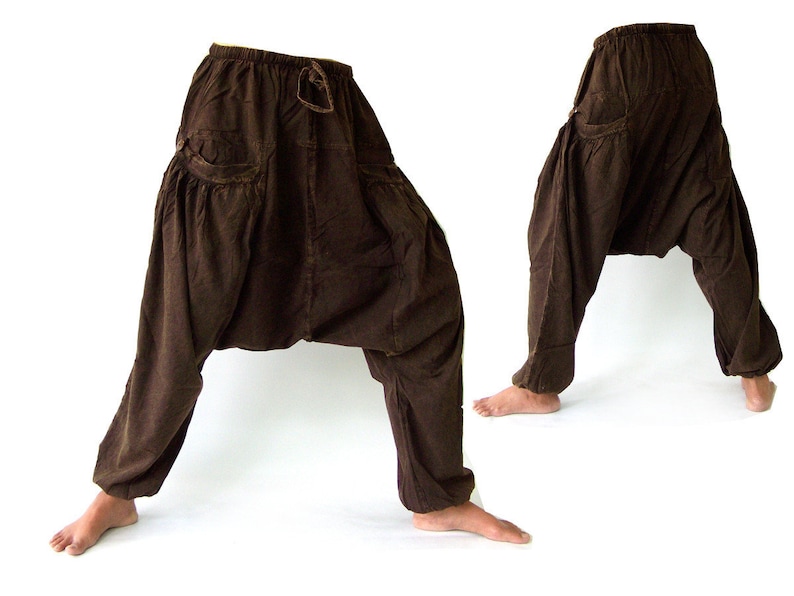 Brown Aladdin Pants Harem pants stonewashed for men and women Genie Pants Boho Hippie Goa Pants