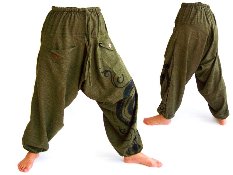 Harem pants women men Genie Pants Aladdin Pants Joggers, green image 1