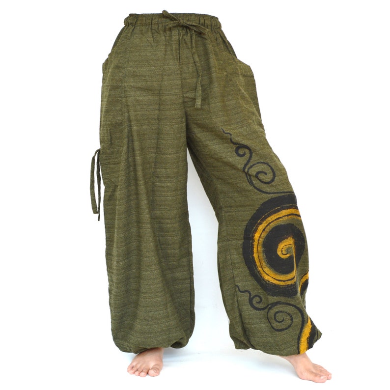 Harem pants men women Yoga Baggy Lounge Pants with adjustable length Green