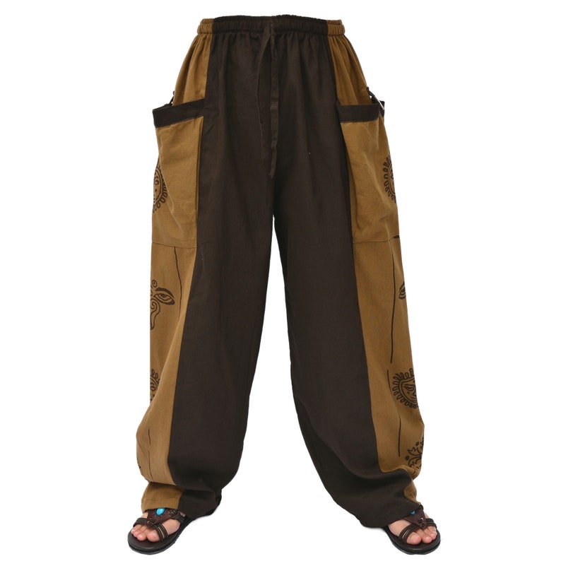 Harem pants Baggy Lounge Yoga Pants women men 2 pockets Brown 2 Tone