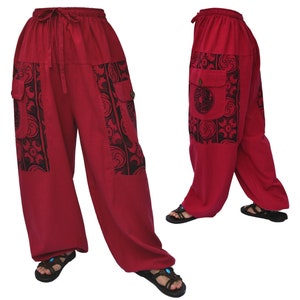 Yoga Harem Pants Women Men Baggy Pants 2 big pockets Red