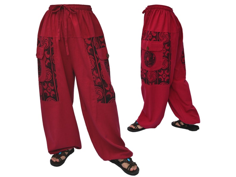 Yoga Harem Pants Women Men Baggy Pants 2 big pockets Red