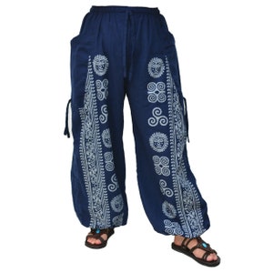 Haremshose Damen und Herren Yogahose Loungehose verstellbare Beinlaenge Blau