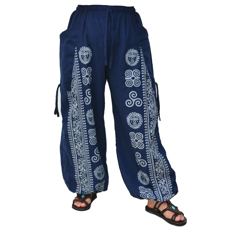Haremshose Damen und Herren Yogahose Loungehose verstellbare Beinlaenge Blau