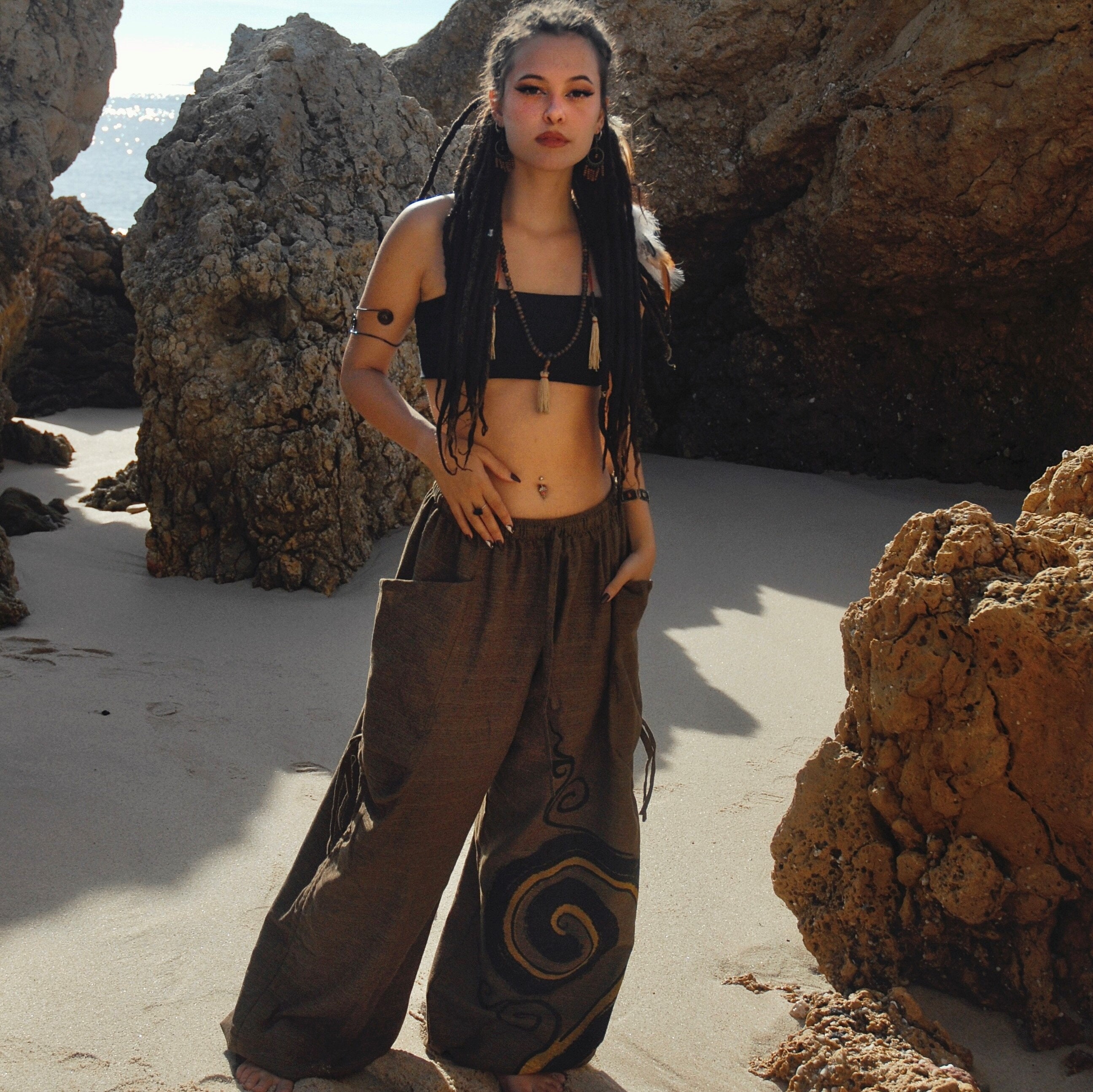 Comfy Cotton Harem Pants - Wide Leg Yoga Lounge Trousers With Double Layer Front