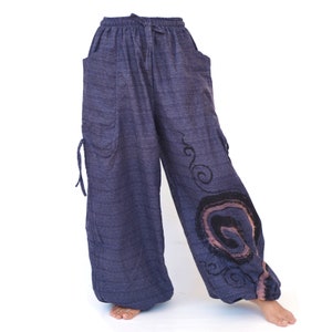 Haremshose Damen und Herren Yogahose Loungehose verstellbare Beinlaenge Blau