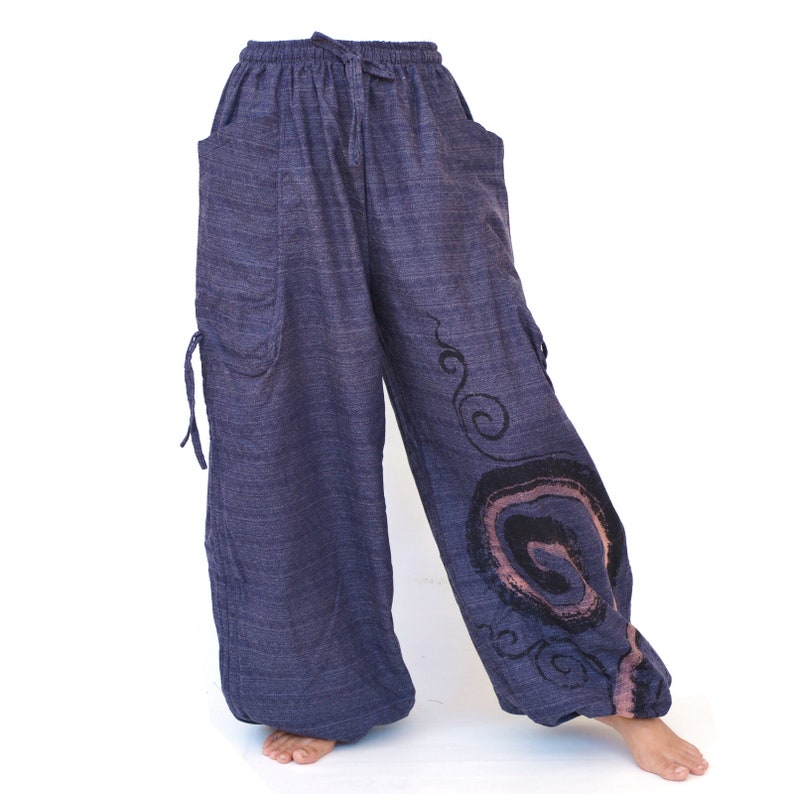 Harem pants men women Yoga Baggy Lounge Pants with adjustable length Blue