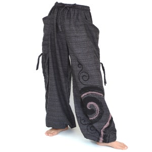 Haremshose Damen und Herren Yogahose Loungehose verstellbare Beinlaenge Grau