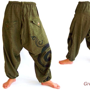 Harem pants women men Genie Pants Aladdin Pants Joggers, green Green