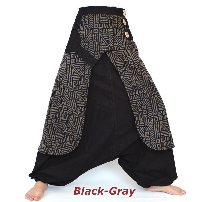 Harem pants men women Wide Leg Pants Boho Hippie Pants Aladdin Pants 9 colors Black-Gray