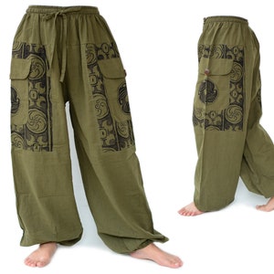 Yoga Harem Pants Women Men Baggy Pants 2 big pockets Green