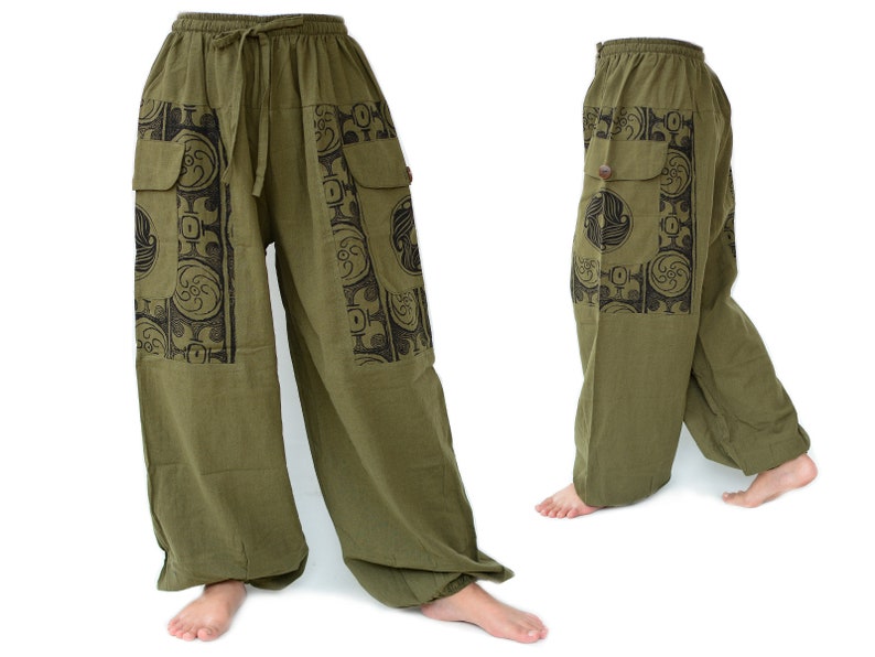 Yoga Harem Pants Women Men Baggy Pants 2 big pockets Green