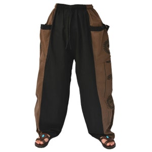 Harem pants Baggy Lounge Yoga Pants women men 2 pockets Dark Brown 2 Tone