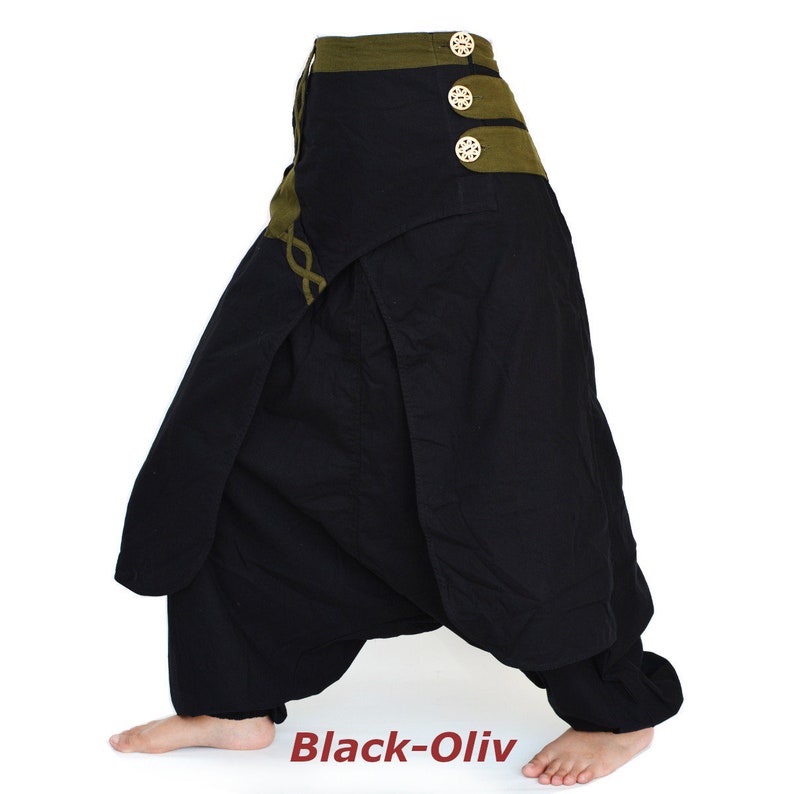 Harem pants men women Wide Leg Pants Boho Hippie Pants Aladdin Pants 9 colors Black-Oliv