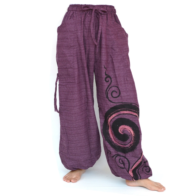 Harem pants men women Yoga Baggy Lounge Pants with adjustable length Purple