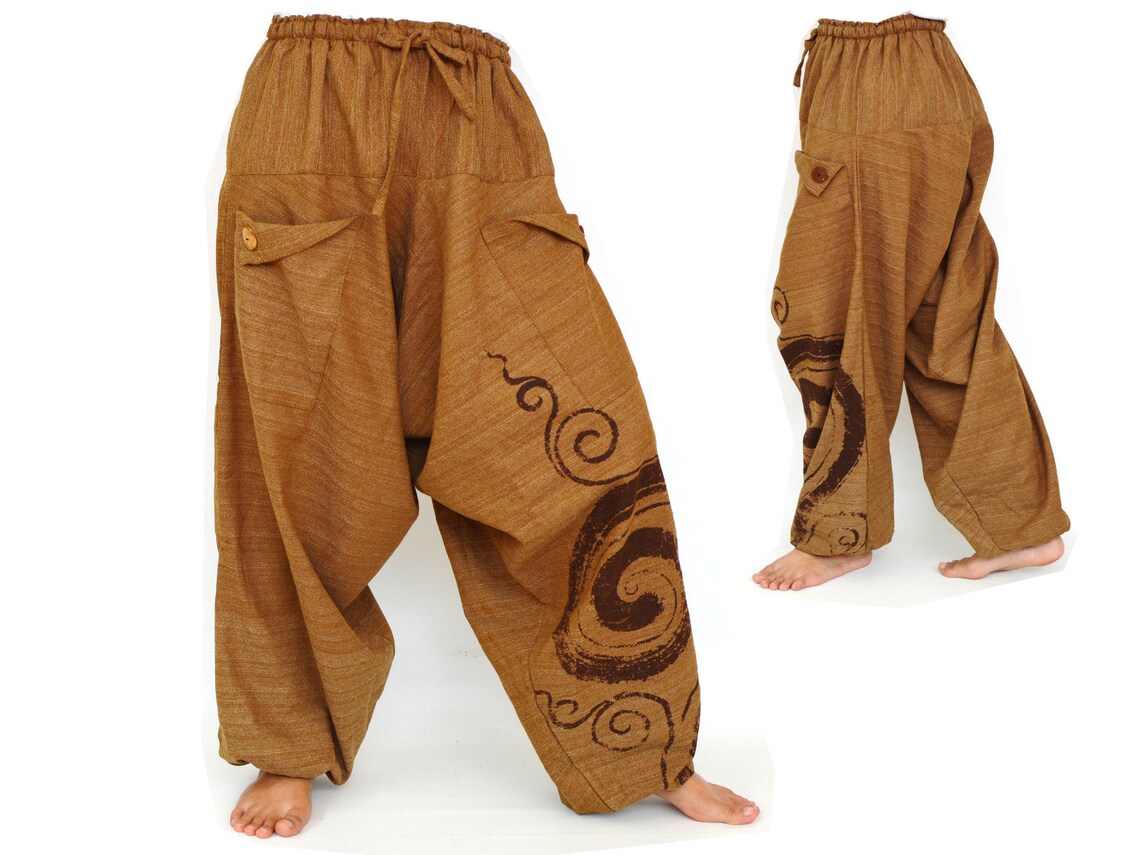Harem Pants Women Men Genie Pants Aladdin Pants Joggers Brown Etsy