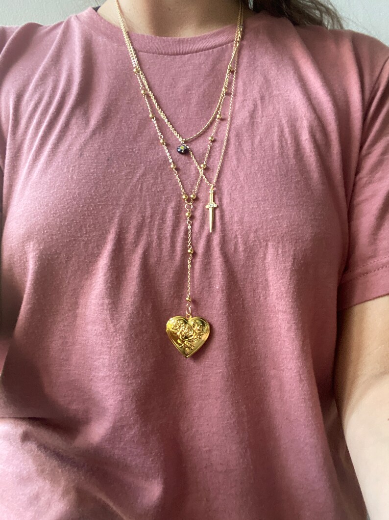 Lana Del Rey Gold Rose Heart Necklace With Large Heart Locket Etsy
