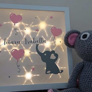 Illuminated picture frame personalized - birth, baptism, gift