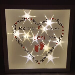 Illuminated picture frame personalized - birth, baptism, gift