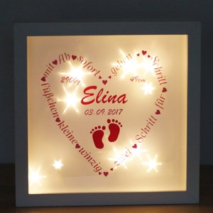 Illuminated picture frame personalized - birth, baptism, gift