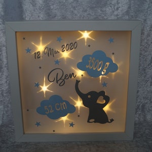 Illuminated picture frame personalized - birth, baptism, gift