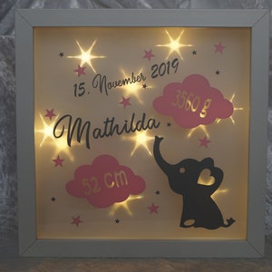Illuminated picture frame personalized - birth, baptism, gift