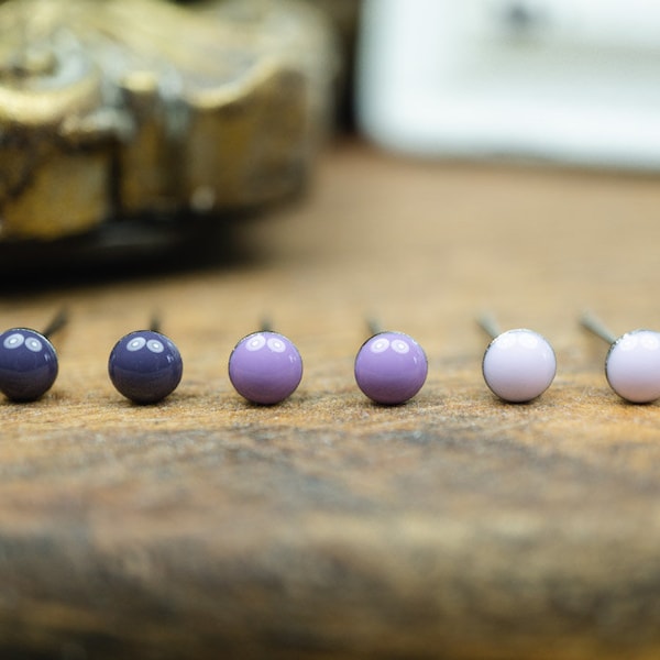 Small round mini stud earrings set •Lavender• in purple and violet with stainless steel