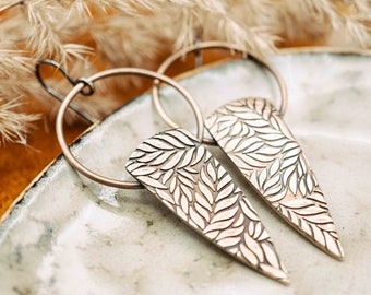 Golden leaf statement earrings made of 925 real silver and bronze, large golden leaf earrings sterling silver, gift for Valentine's Day