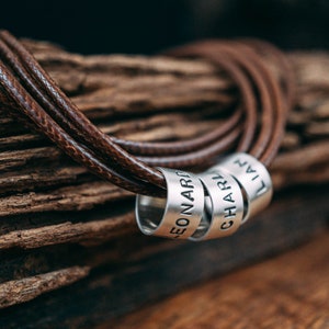 Collar con nombre vegano en marrón con grabado en auténtica plata de ley 925, collar para hombre, regalo para hombre, regalo para el Día del Padre