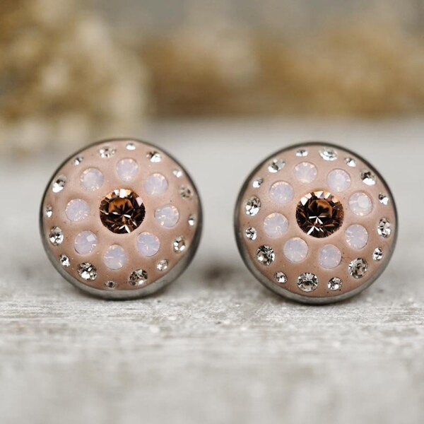 Runde Rosé Ohrstecker •Camellia• in 14mm mit Swarovski Elements Kristallen