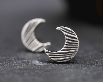 Moon Studs Texture 925 Sterling Silver, divine feminine studs, crescent moon studs, minimalist moon studs