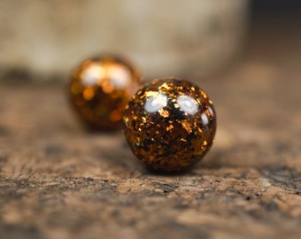 Round stud earrings •Autumn lights• 12 mm, in wine red, brown and gold with stainless steel