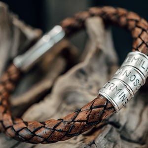 Personalized leather bracelet with engraving, brown leather bracelet, gift for men, Father&#39;s Day, personalized leather bracelet for men