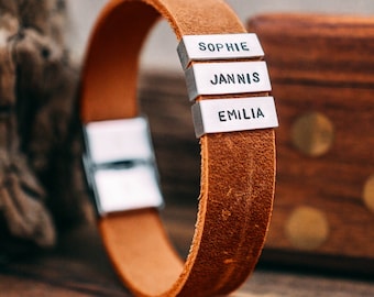 Brown leather bracelet with engraving on sterling silver, flat bracelet, gift for men, Father's Day Valentine's Day gift, men's bracelet