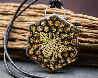 Große Honigwaben Bienen Statement Halskette, Wendekette, Bienen Schmuck, Hexagon Kette, lange Kette, Geschenk für Imker, Bienen Kette