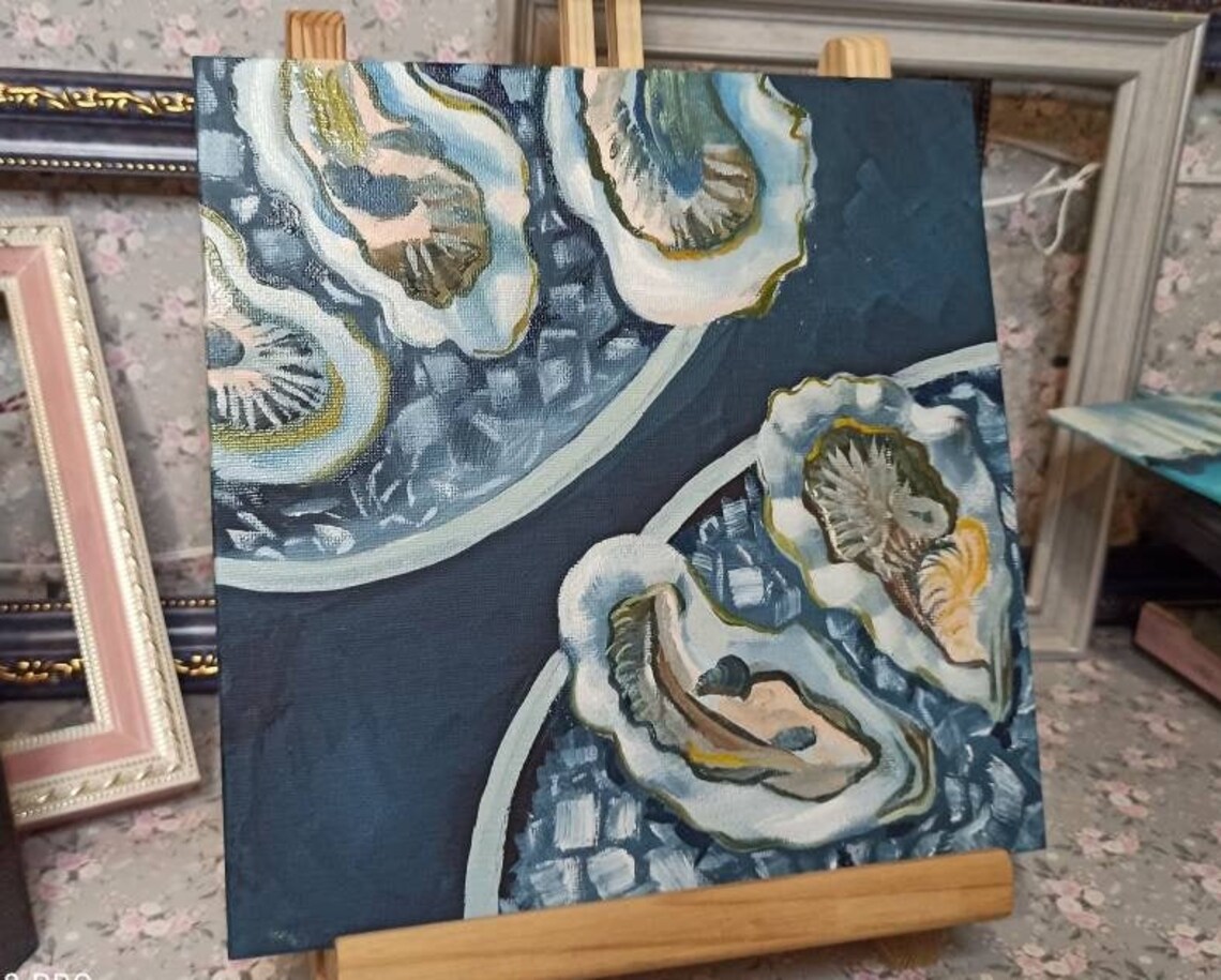 Oysters painting Set of oysters Framed paintings original Etsy