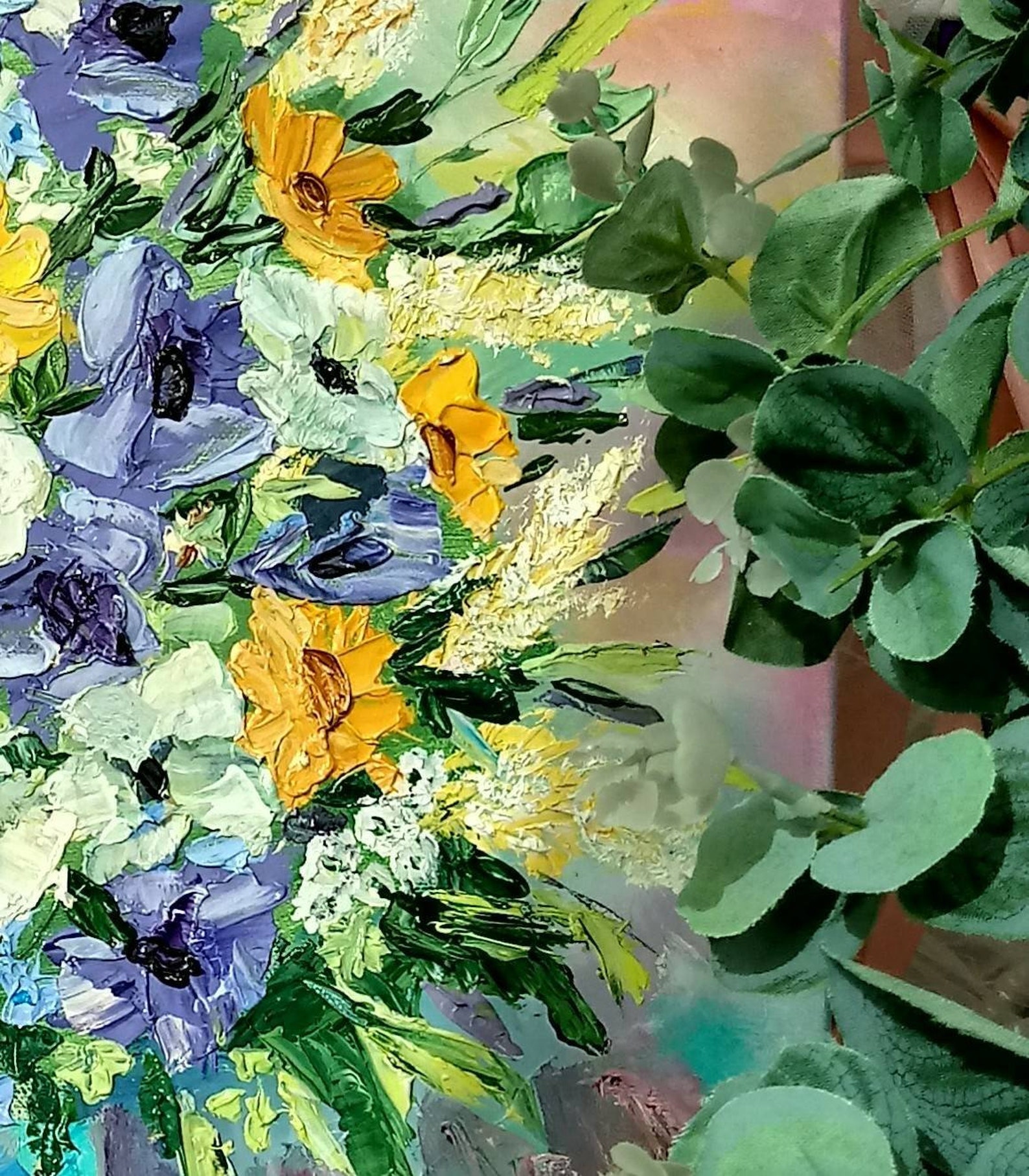 Palette knife impasto painting Bouquet of Field Flowers Etsy